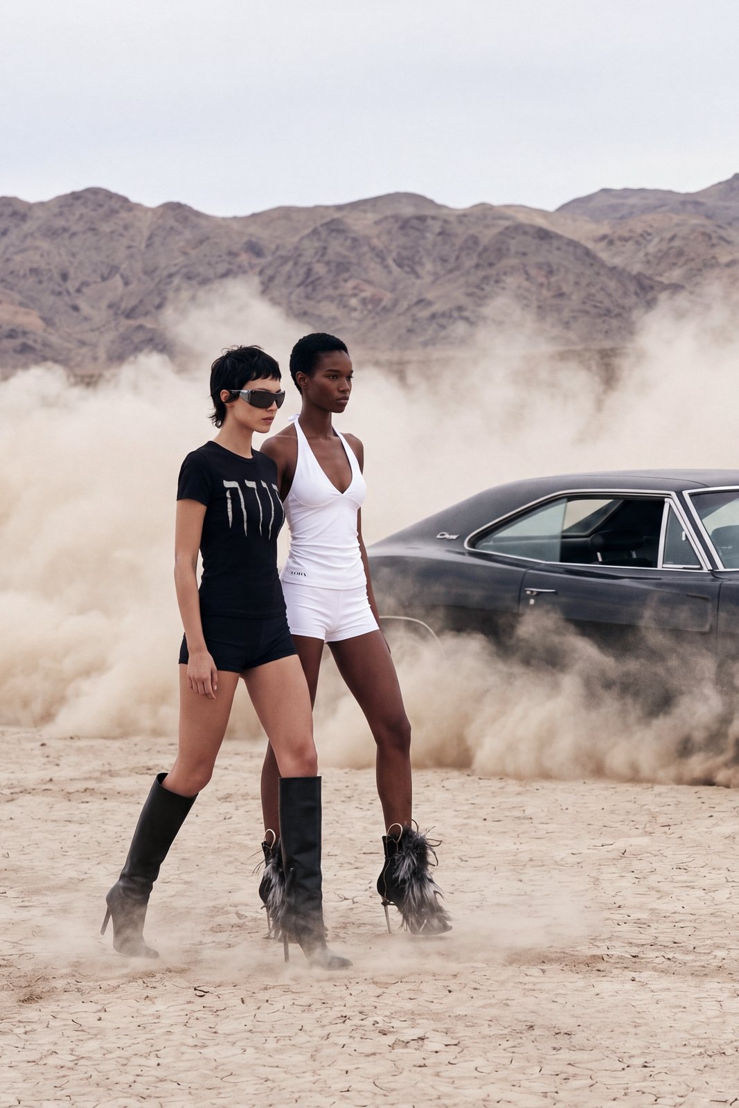 Desert editorial: two models standing in the desert